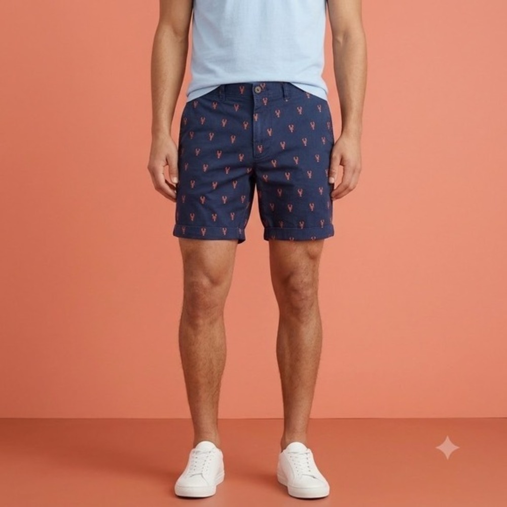 J.Crew Shorts Mens‎ 33 Navy Lobster Print Casual Chino 7 Inch Inseam